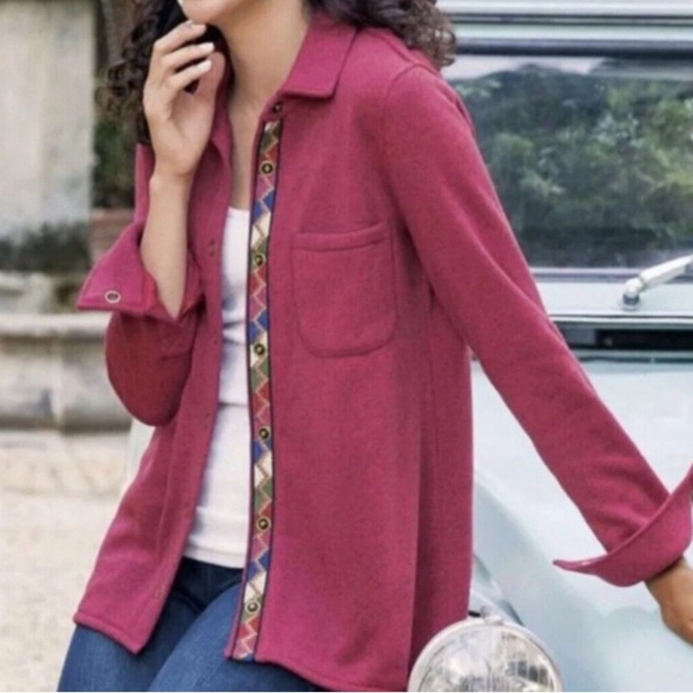 Soft Surroundings Women’s Willow Fleece Shirt Jacket Embroidered Size 1X EUC
